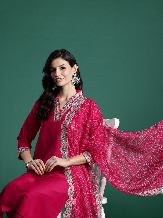 Dhiyona IE Ethnic Motifs Zari Embroidered Kurta With Trousers & Dupatta