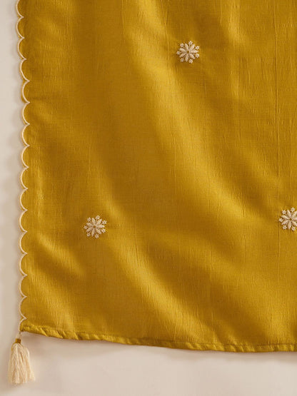 Dhiyona IE Women Ethnic Motifs Regular Thread Work Kurta with Trousers & Dupatta