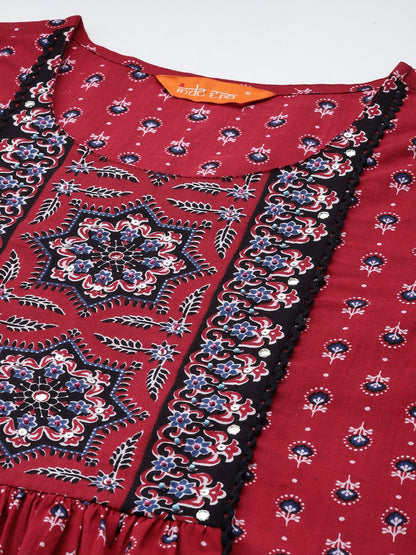 Dhiyona IE Ethnic Motifs Printed Pure Cotton Kurta with Trousers & Dupatta