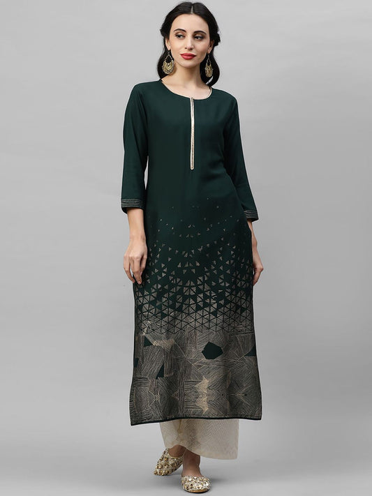 Dhiyona IE Women Green Embroidered Straight Kurta