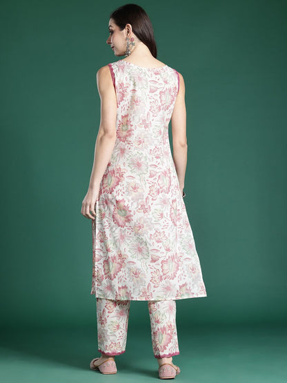 Dhiyona IE Floral Printed Pure Cotton Kurta with Trousers