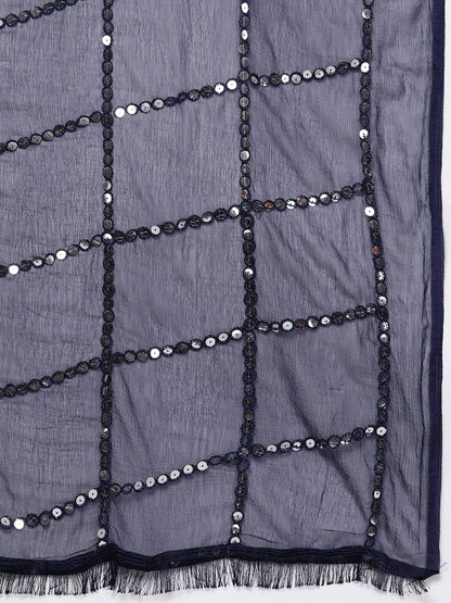Dhiyona VA Women's Grey & Navy Ethnic Printed Angrakha Pure Cotton Kurta with Sharara & Dupatta