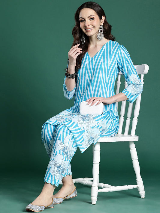 Floral Printed Pure Cotton Kurta with Trousers