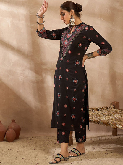 Dhiyona IE Printed Pure Cotton Round Neck Tunic With Trousers Co-Ords
