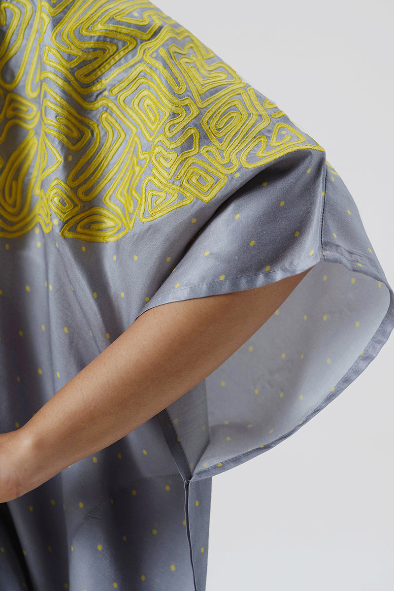 Women's Dove Grey and Olive Gaji Silk Kaftan Set