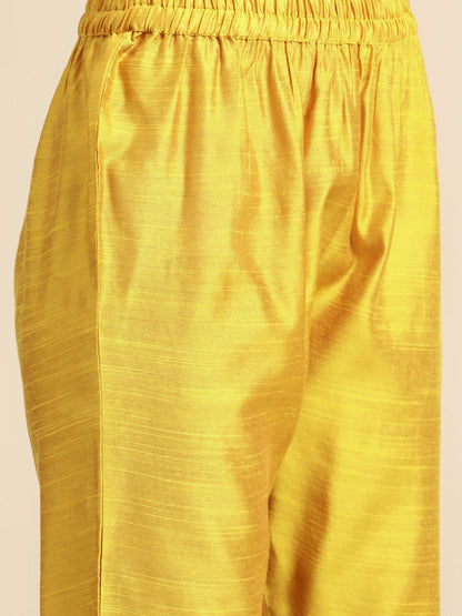 Dhiyona VA Women's Mustard Yellow & Pink Embroidered Kurta with Trousers & Dupatta