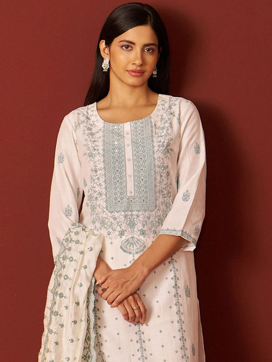 Dhiyona IE Women Floral Yoke Design Kurta with Trousers & Dupatta