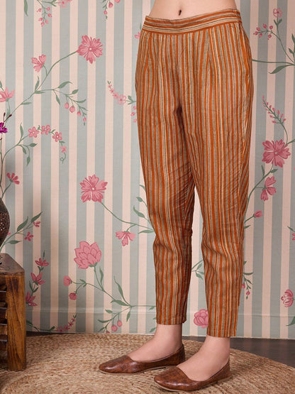 Dhiyona OD  Floral Printed Angrakha Pure Cotton Kurta with Trousers