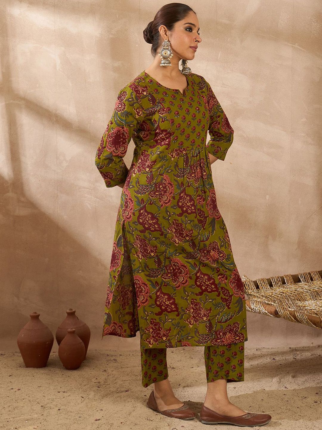 Dhiyona IE Floral Printed Cotton A-Line Tunic With Trousers Co-Ords