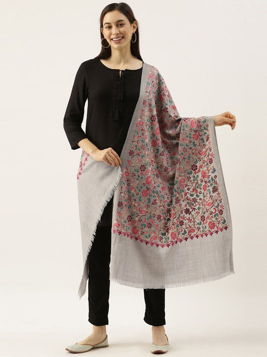 Dhiyona PA Floral Embroidered Pure Woollen Shawl