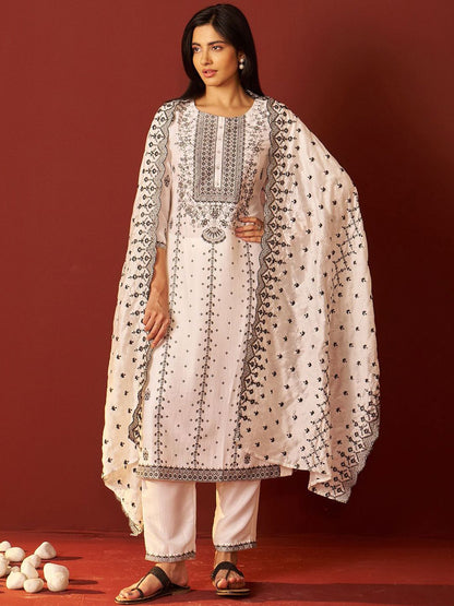 Dhiyona IE Women Floral Embroidered Kurta with Trousers & Dupatta