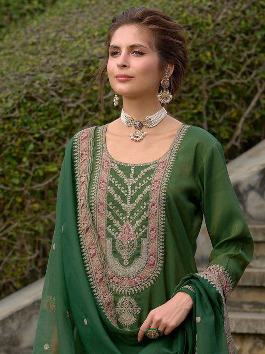 Dhiyona IE Ethnic Motifs Yoke Design Straight Kurta with Trousers & Dupatta