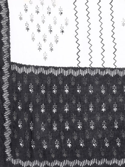 Dhiyona VA Women's Black Ethnic Motifs Printed Pure Cotton Kurta with Trousers & Dupatta
