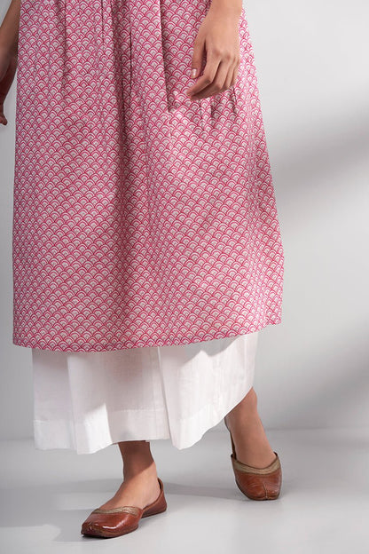 Women's Pink Premium Cotton Printed Kurta With Cotton Bottom