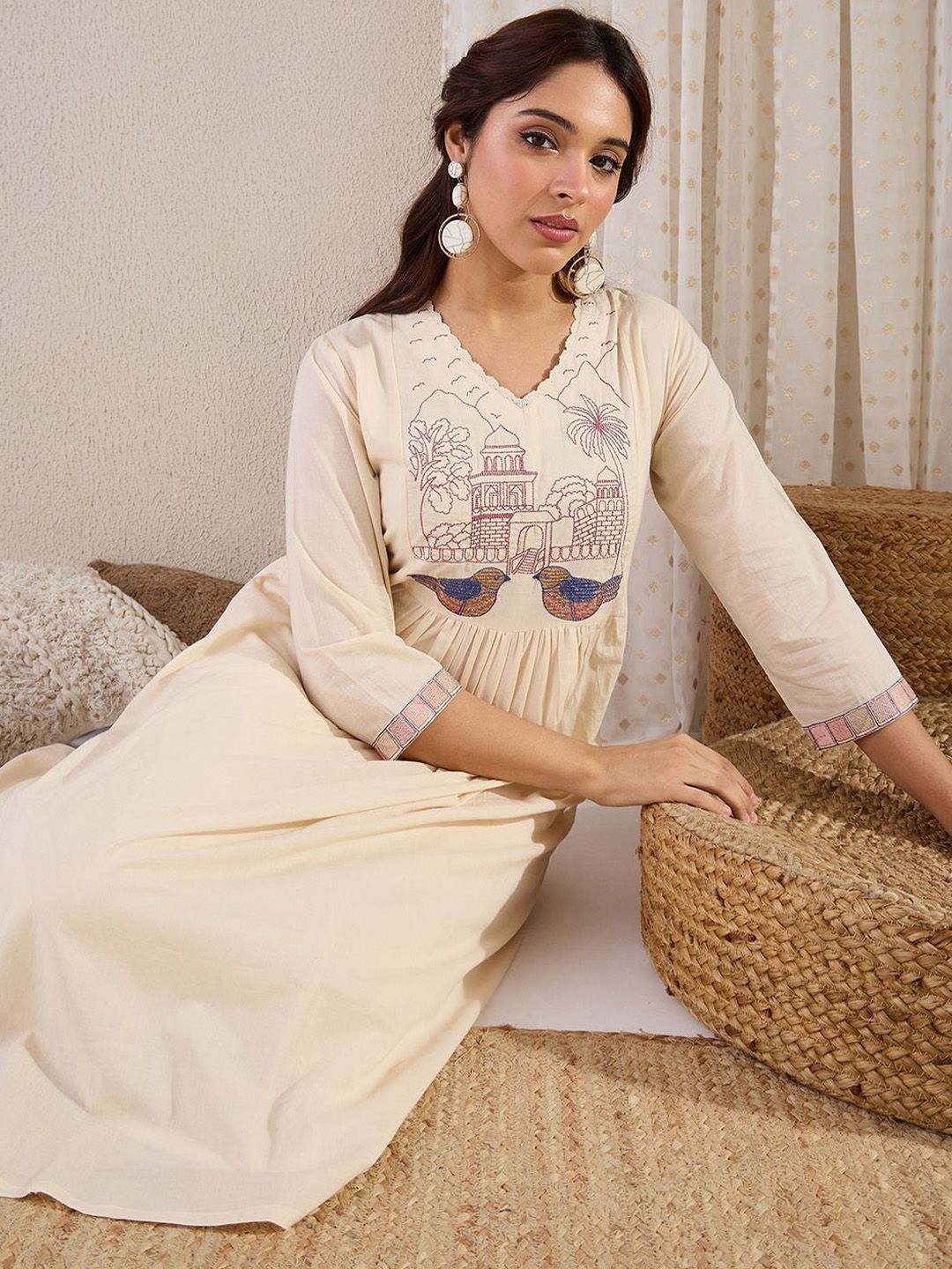 Dhiyona IE Women Quirky Embroidered Kurta with Trousers