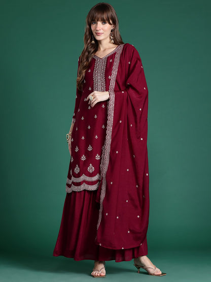 Dhiyona IE Ethnic Motifs Embroidered Kurta with Sharara & Dupatta