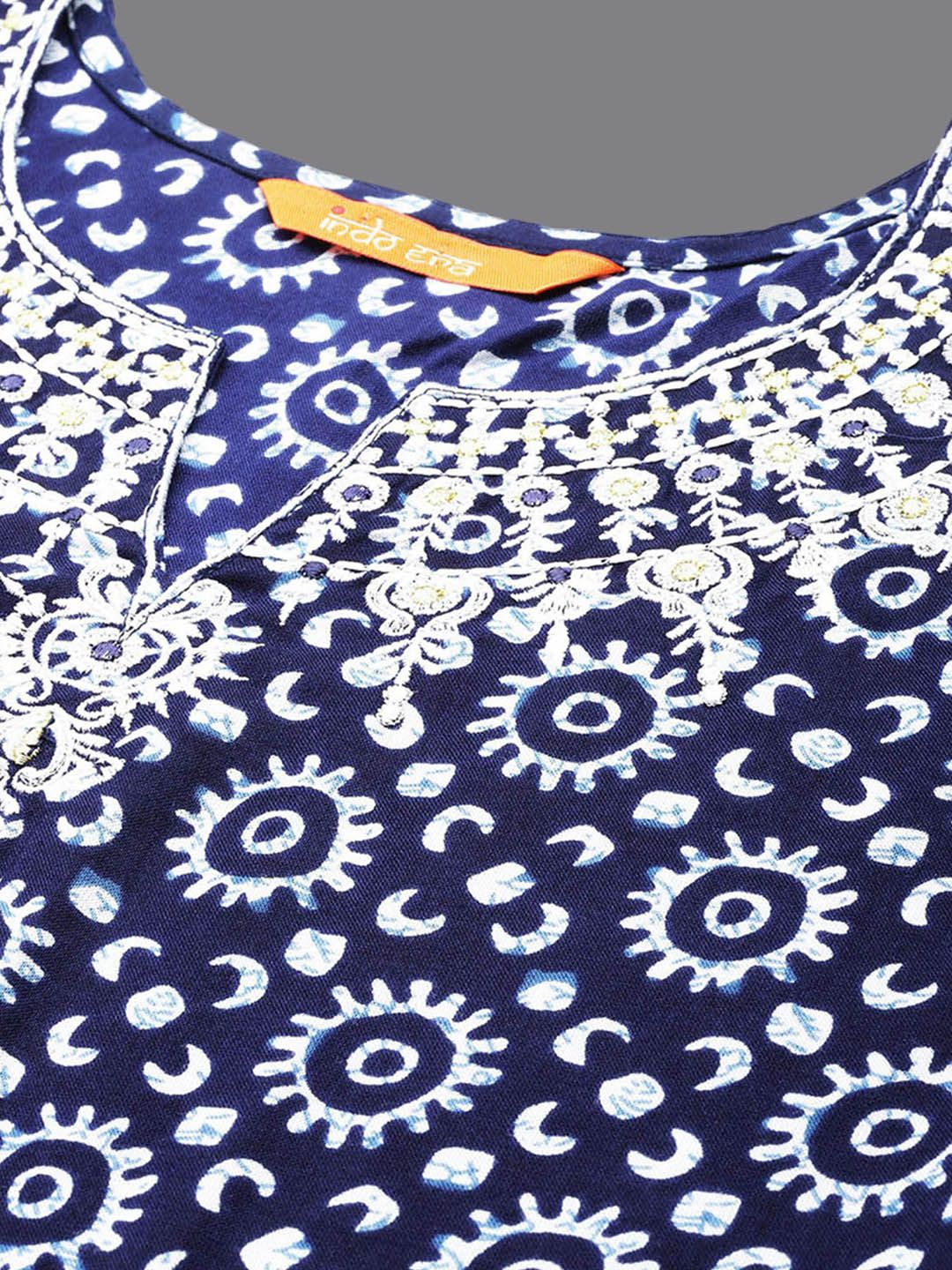 Dhiyona IE Floral Printed Notch Neck A-line Kurta