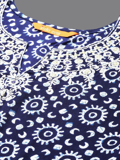 Dhiyona IE Floral Printed Notch Neck A-line Kurta