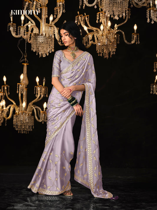 Dhiyona KM Women Lavender Saree With Elegant Silver Embroidery