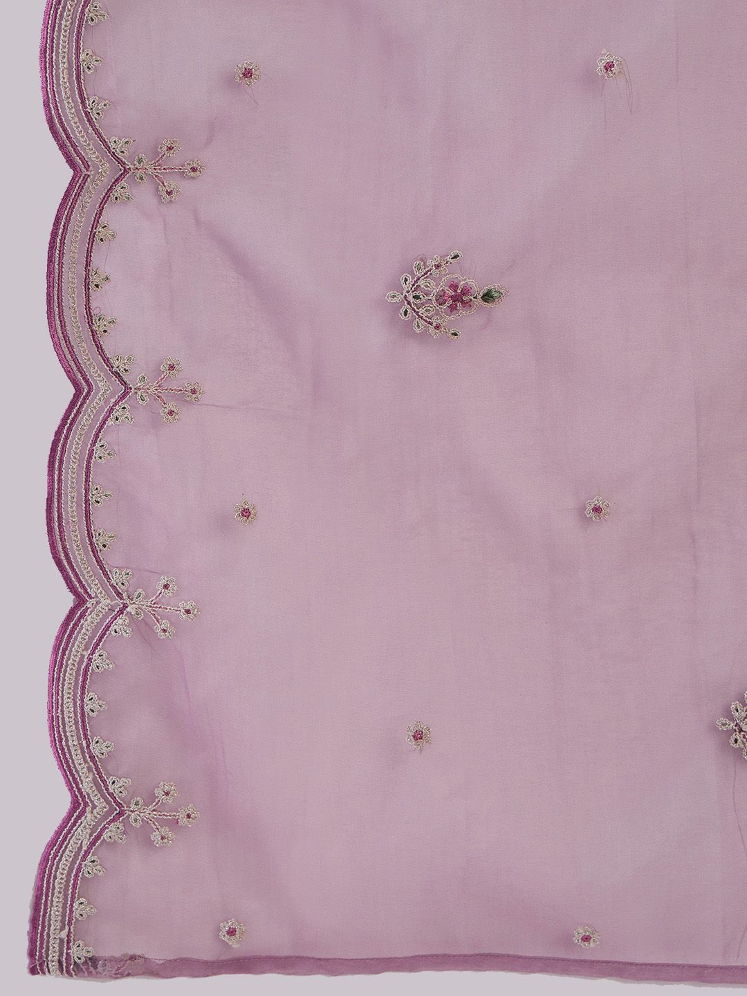 Floral Embroidered Round Neck Thread Work Kurta with Trousers & Dupatta