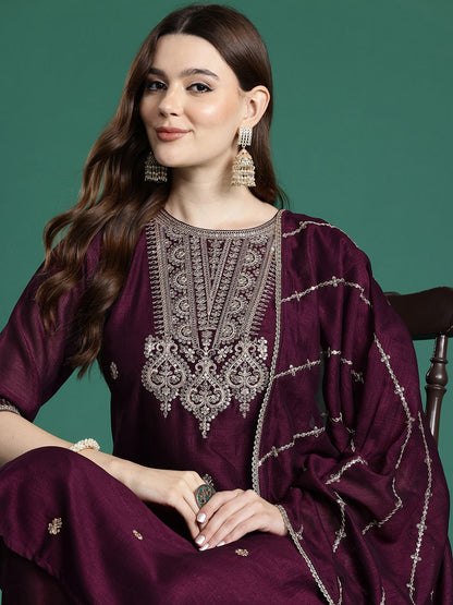Ethnic Motifs Embroidered Kurta with Trousers & With Dupatta
