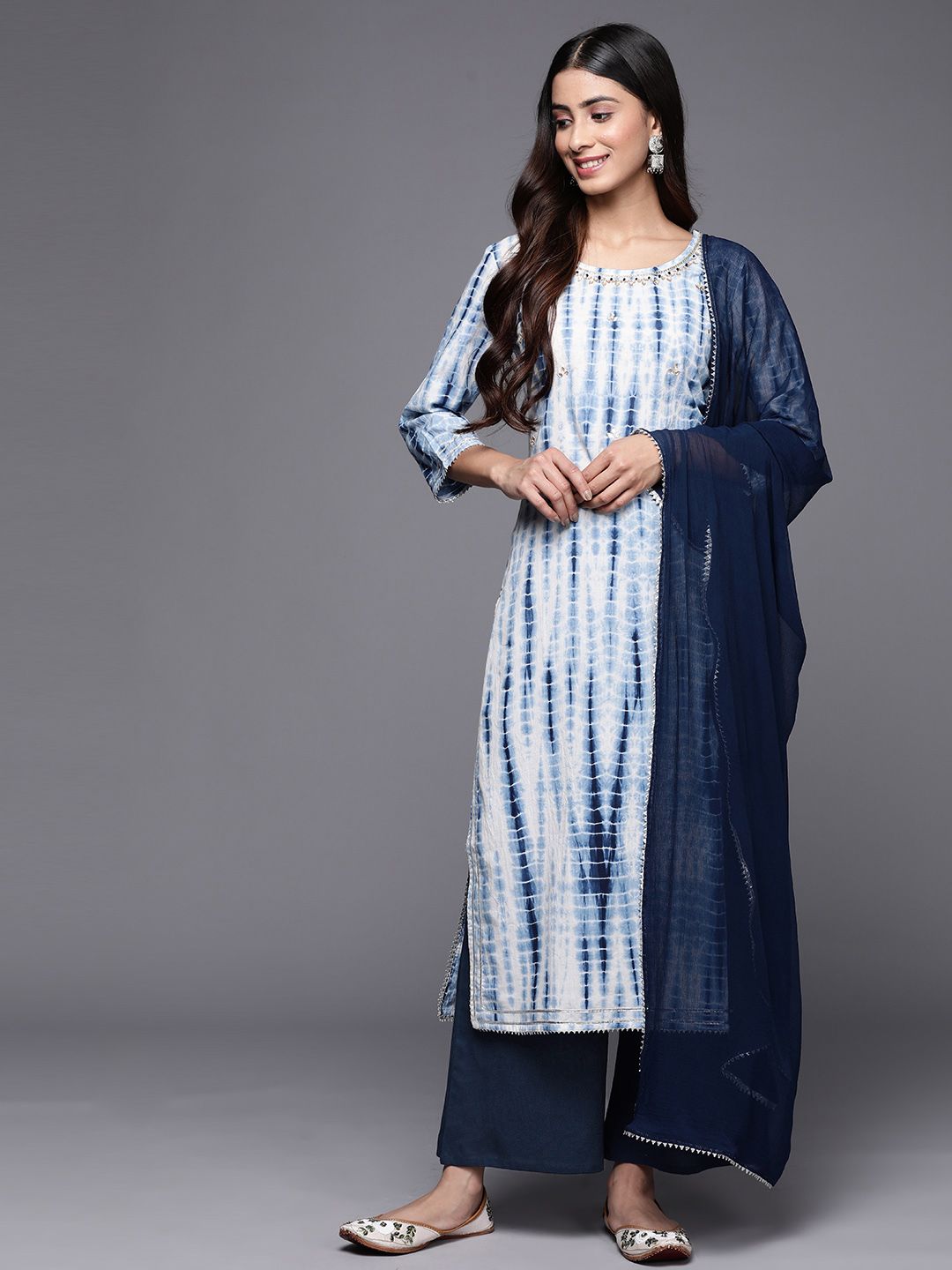 Dhiyona VA Women's Dyed Pure Cotton Kurta With Palazzos & With Dupatta