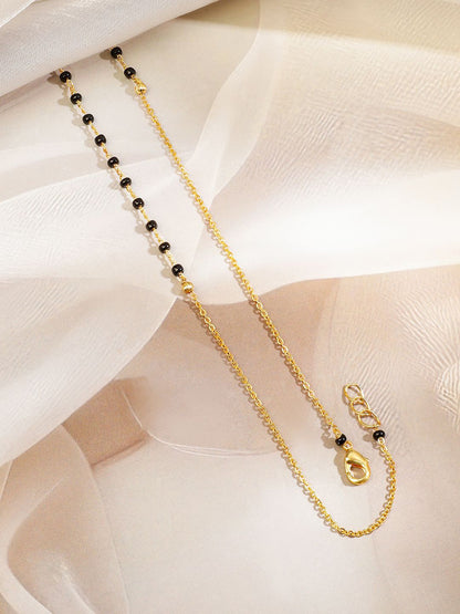 Dhiyona RJ Women's 22K Gold-Plated and Black Beaded with White Cubic Zirconia Studded Mangalsutra