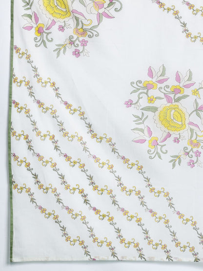 Floral Embroidered Pure Cotton Kurta with Trousers & Dupatta
