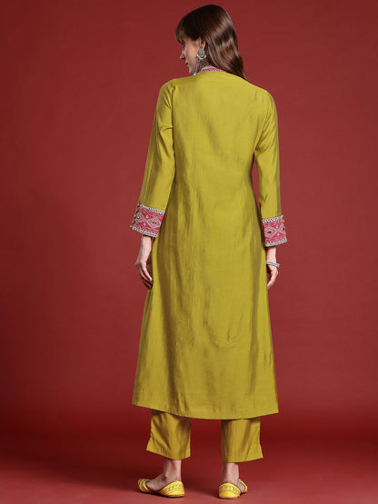 Dhiyona IE Mirror Work Embroidered Pleated Work Kurta with Trousers