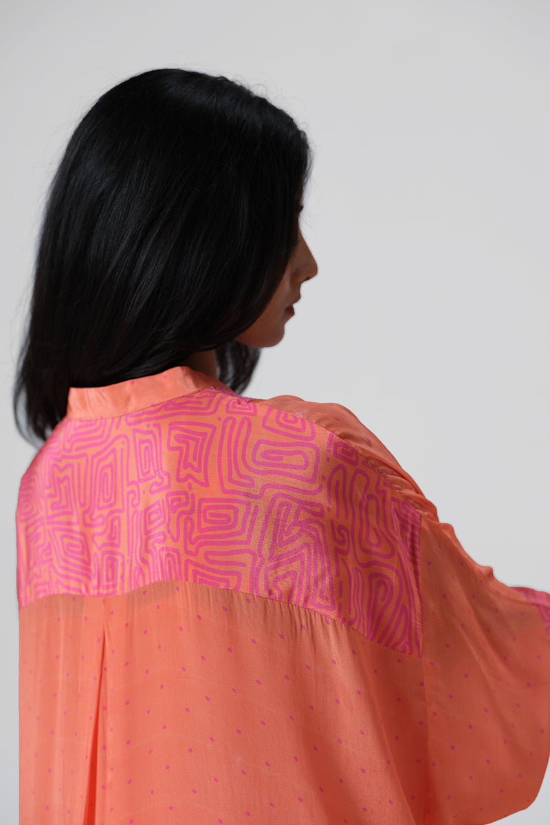 Women's Fusion Coral and Magenta Viscose Crepe Co-ord Set