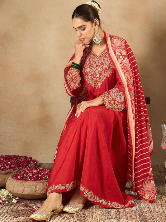 Dhiyona IE Women Ethnic Motifs Embroidered Empire Kurta with Trousers & Dupatta