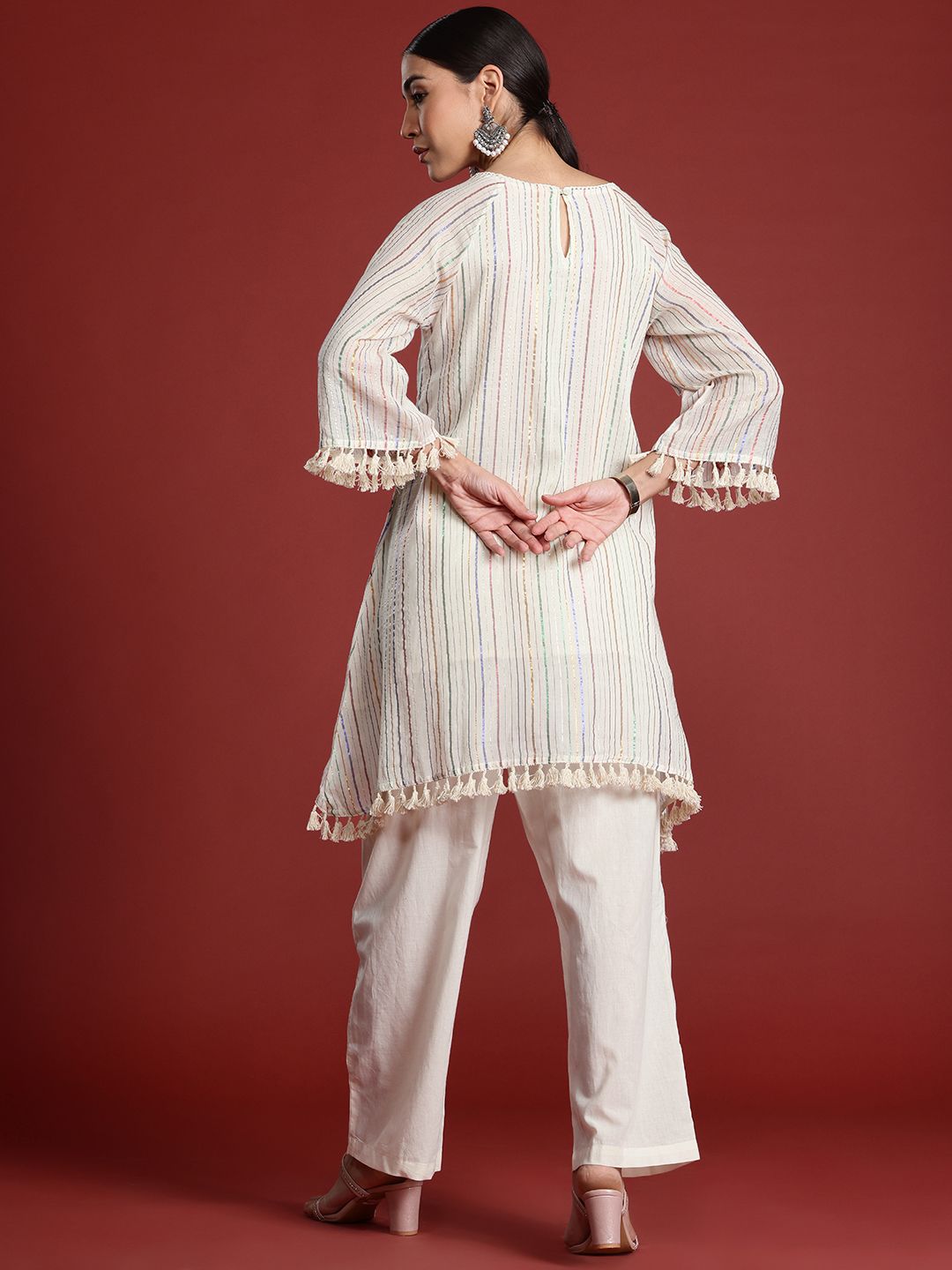 Dhiyona IE Floral Embroidered Thread Work Pure Cotton Kurti with Palazzos