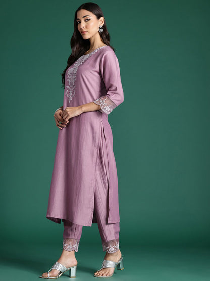 Dhiyona IE Embroidered Zari Kurta with Trousers & With Dupatta