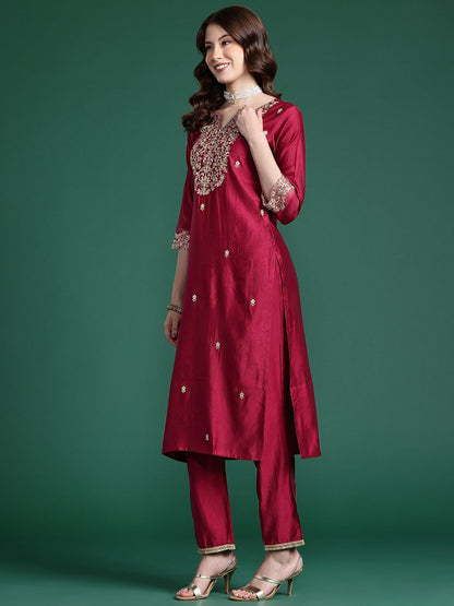 Women Embroidered Straight Kurta Set