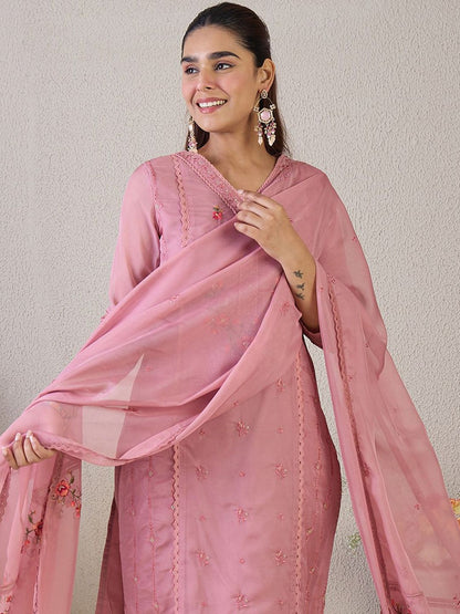 Dhiyona IE Women Ethnic Motifs Embroidered Regular Thread Work Kurta with Trousers & Dupatta