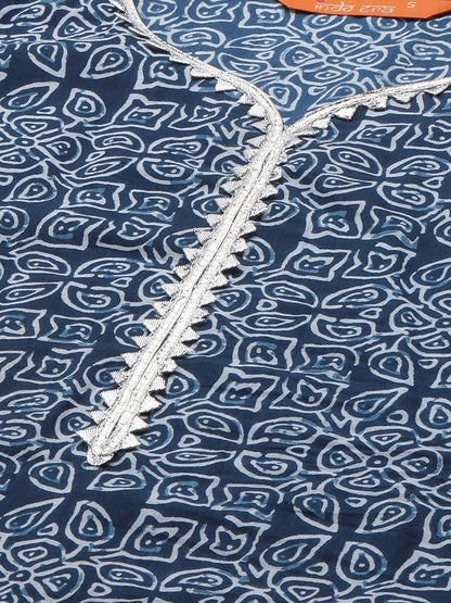 Dhiyona IE Women Navy Blue & White Ethnic Motifs Printed Kurta