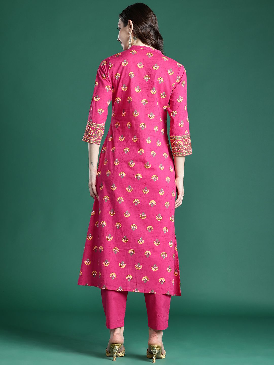 Dhiyona IE Ethnic Motifs Printed Pure Cotton Kurta with Trousers