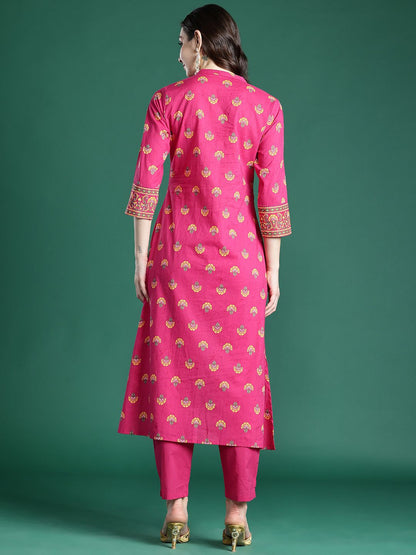 Dhiyona IE Ethnic Motifs Printed Pure Cotton Kurta with Trousers