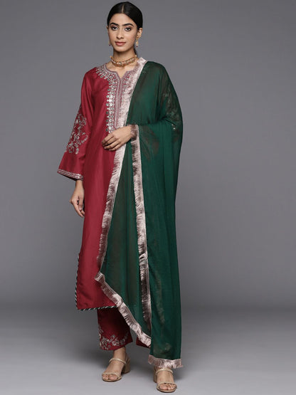 Dhiyona VA Women'sFloral Embroidered Regular Kurta with Trousers & Dupatta