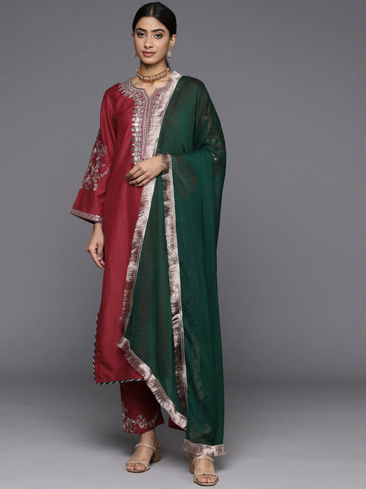 Dhiyona VA Women'sFloral Embroidered Regular Kurta with Trousers & Dupatta