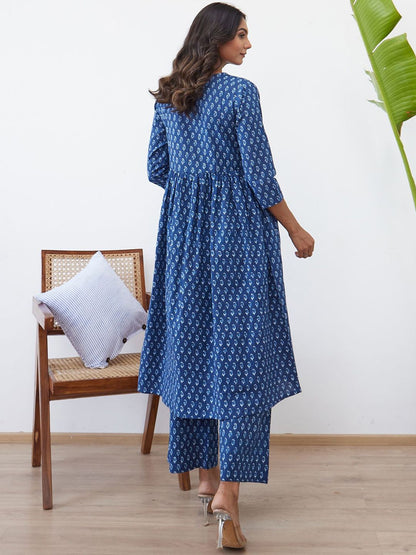 Dhiyona IE Women Ethnic Motifs Printed Empire Pure Cotton Kurta with Trousers