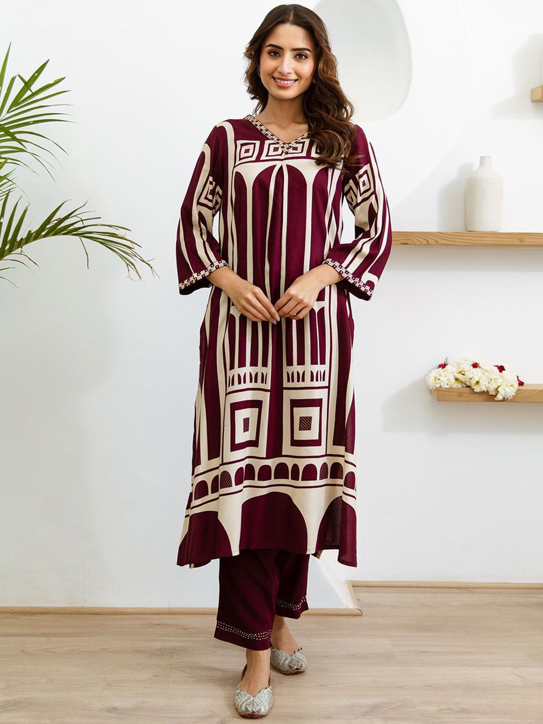 Dhiyona IS Women's Women Ethnic Motifs Printed Regular Kurta with Trousers