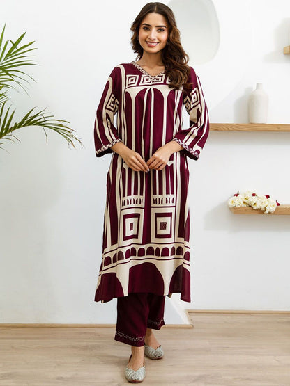 Dhiyona IS Women's Women Ethnic Motifs Printed Regular Kurta with Trousers