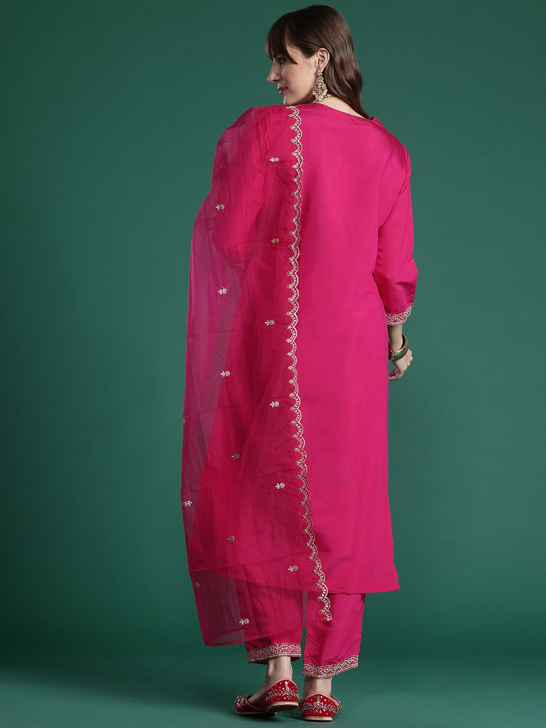 Dhiyona IE Ethnic Motifs Embroidered Sequinned Kurta with Trousers & With Dupatta