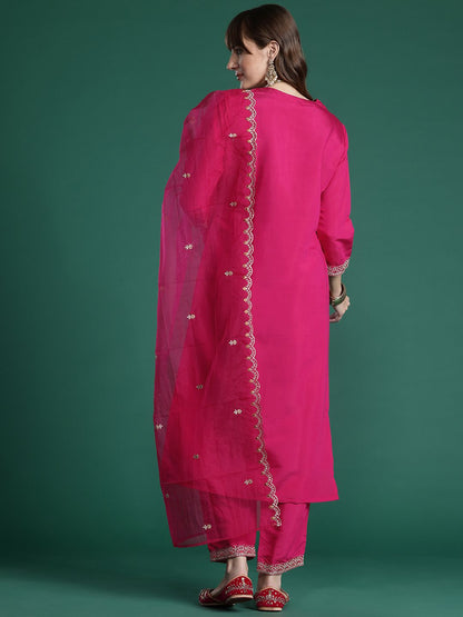 Dhiyona IE Ethnic Motifs Embroidered Sequinned Kurta with Trousers & With Dupatta