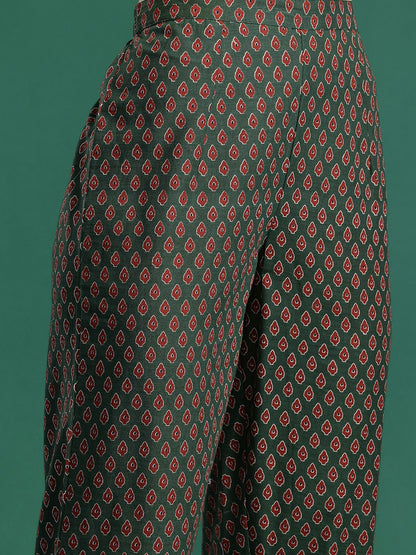 Dhiyona IE Ethnic Motifs Printed Pure Cotton Kurta with Trousers