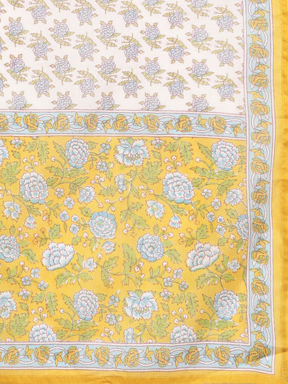 Dhiyona VA Women's Yellow Floral Printed Pure Cotton Kurta with Trousers & With Dupatta