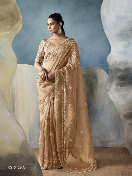 Dhiyona KM Women Tissue Embroidered Fancy Heavy Border Saree