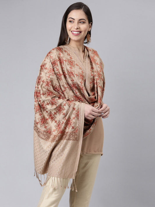 Dhiyona PA Women Beige & Maroon Aari Embroidered Shawl