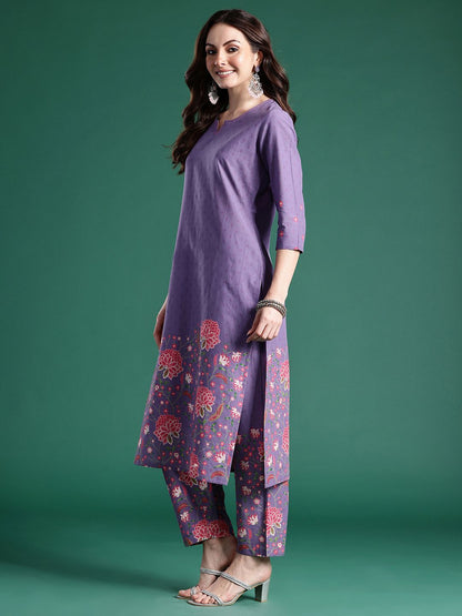 Floral Printed Pure Cotton Kurta with Trousers